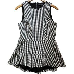 White House Black Market Womens Peplum Top Sleeveless Size 6 Black White Gingham